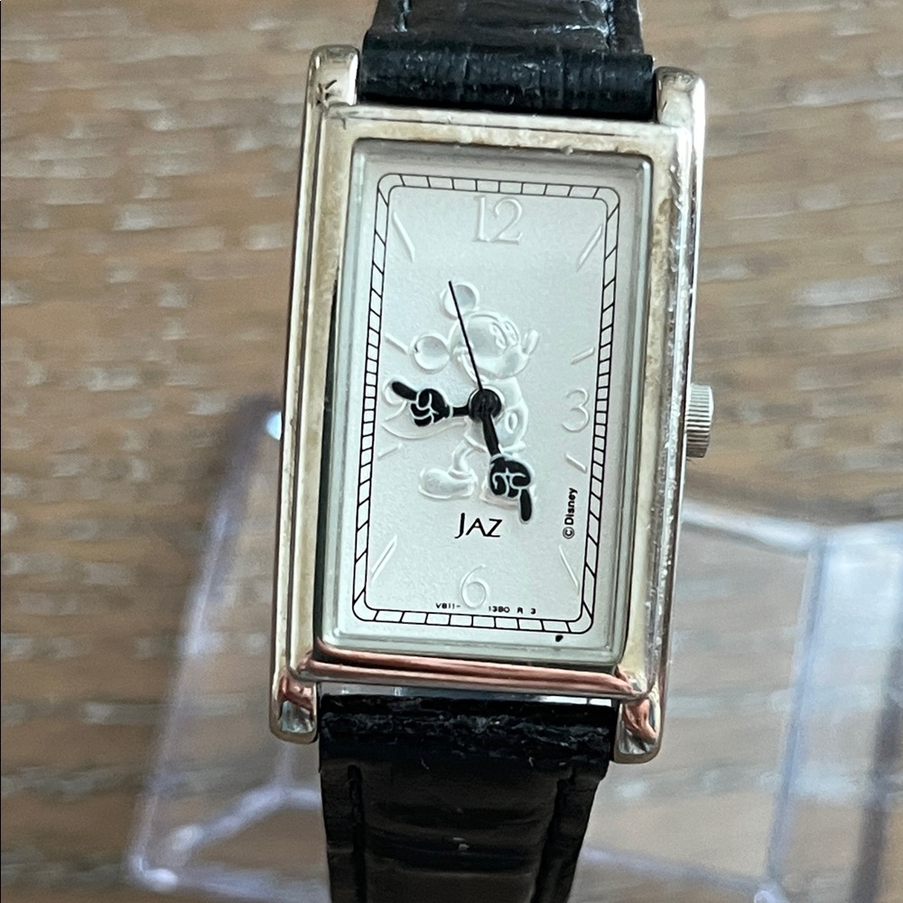 Vintage JAZ Disney Mickey Mouse Tank Watch with Leather Band